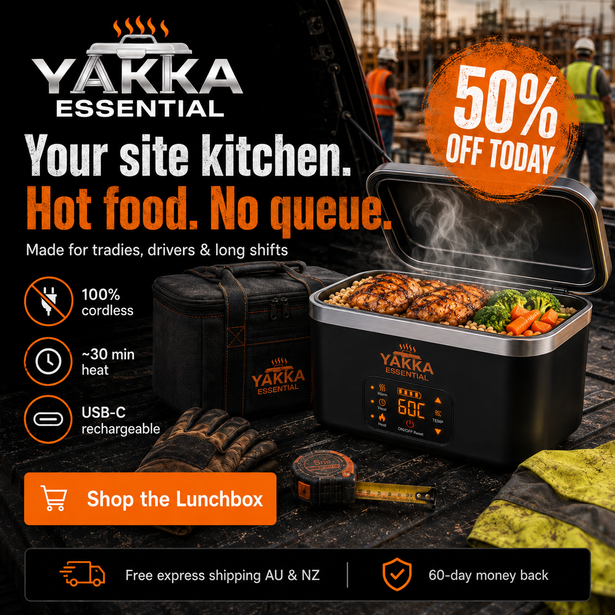 YAKKA Self-Heating Lunch Box - Portable Food Warmer (Upto 1.2 L) (Copy)