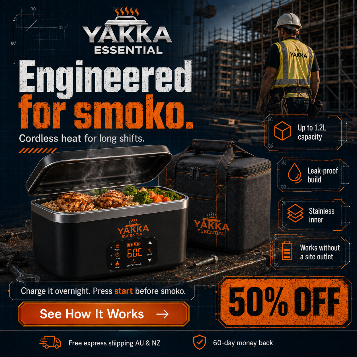 YAKKA Self-Heating Lunch Box - Portable Food Warmer (Upto 1.2 L) (Copy)