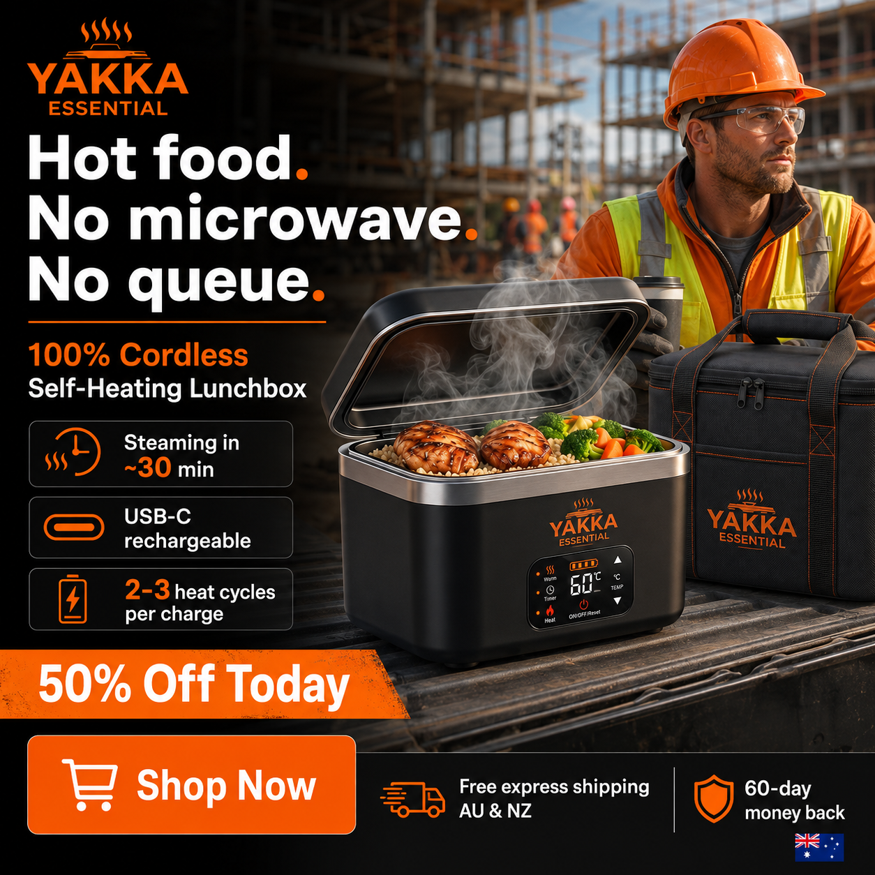 YAKKA Self-Heating Lunch Box - Portable Food Warmer (Upto 1.2 L) (Copy)